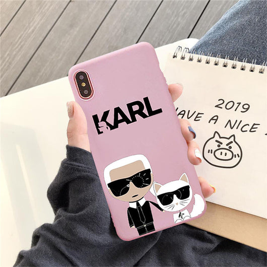 JAMULAR Karl Phone Cases For iPhone X 11 Pro XS MAX X XR 7 6 6s 8 Plus Fashion Matte Soft TPU Back Cover  Cat Pattern Coque Capa