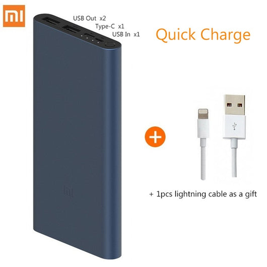10000mAh Xiaomi Mi Power Bank 3 External Battery Bank fast 2 way Quick Charge Powerbank 10000 mAh Dual USB Output 2 micro Type-C