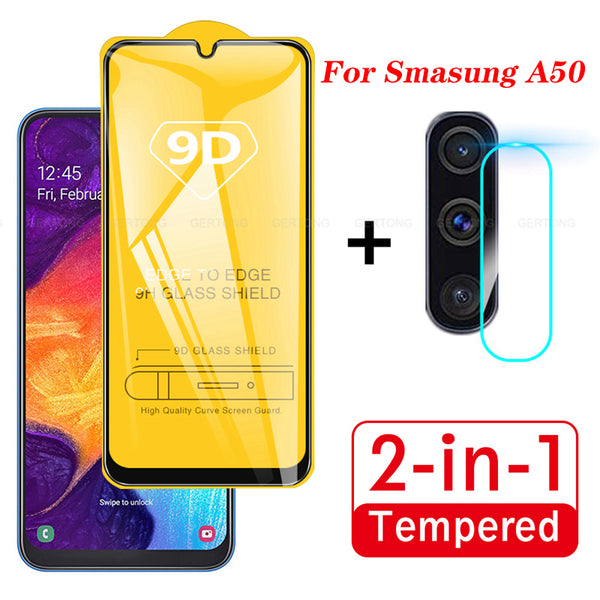 2 In 1 on For Samsung Galaxy A50 2019 Camera Lens Film & 9D Screen Protector Protective Tempered Glass for Galaxy SM A50 A505F