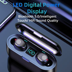 New F9 Wireless Headphones Bluetooth 5.0 TWS Headset HIFI Mini In-ear Sports Running Earphone Support iOS/Android Phones HD Call