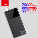 MORUI 10000mAh 20000mAh 25000mAh Power Bank Dropshipping Charger with LED Smart Digital Display External Battery