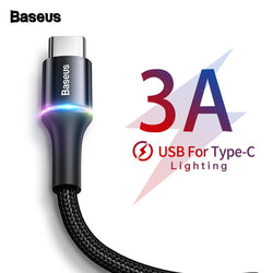 Baseus USB Type C Cable For Samsung Xiaomi Redmi Note 7 8 10 3A Fast Charging Wire Cord USB-C Charger Mobile Phone USBC Cable 3m