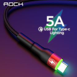 USB Type C Phone Cable 5A LED Light For Samsung S10 S9 S8 Xiaomi Huawei Quick Charge QC3.0 4.0 USB-C Fast Charging Data Cord