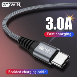 GTWIN 3A Type C USB Cable Fast Charger For Samsung S10 S9 S8 Mobile Phone Charging Wire For Xiaomi mi9 Redmi note 7 Android