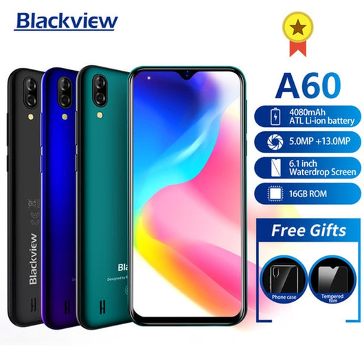 New Blackview A60 19:9 6.1 inch  Smartphone 4080mAh battery 1GB RAM 16GB ROM  13MP Rear Camera MT6580 Quad core Mobile Phone