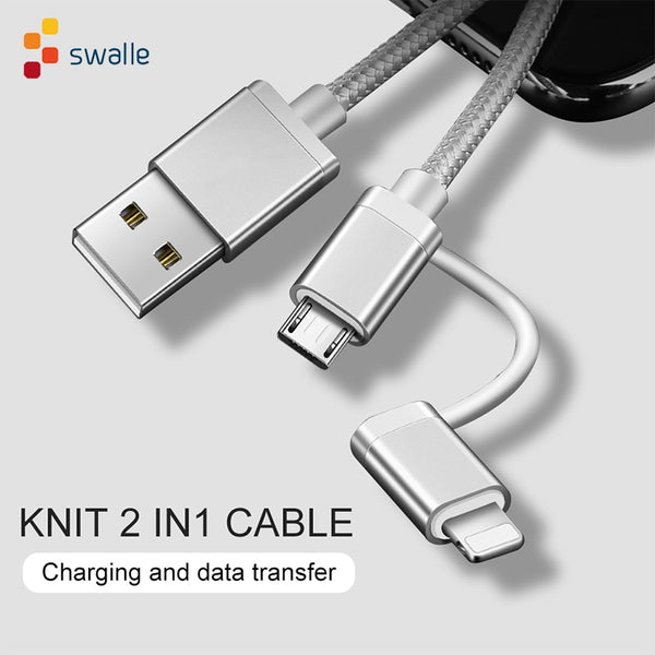 Swalle 2 in 1 knit usb cable micro usb c cable fast charger 2A usb data cable for iPhone andriod mobile phone cable