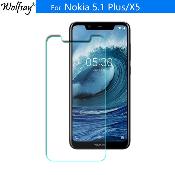 2PCS For Tempered Glass Nokia 5.1 Plus Screen Protector Nokia X5 Glass Clear Toughened Protective Film For Nokia X5 9H Wolfsay